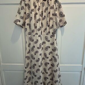 Cream Paisley Midi Dress - Casual Elegant Summer Dress 6P